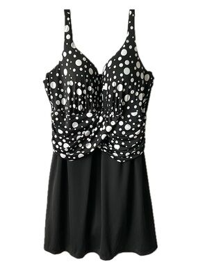 Swimsuits For All Black & White Polka Dots Swimdress with Modest Coverage NWOT